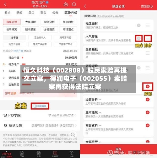 恒久科技（002808）股民索赔再提交立案，得润电子（002055）索赔案再获得法院立案