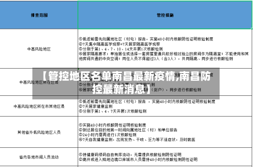 【管控地区名单南昌最新疫情,南昌防控最新消息】