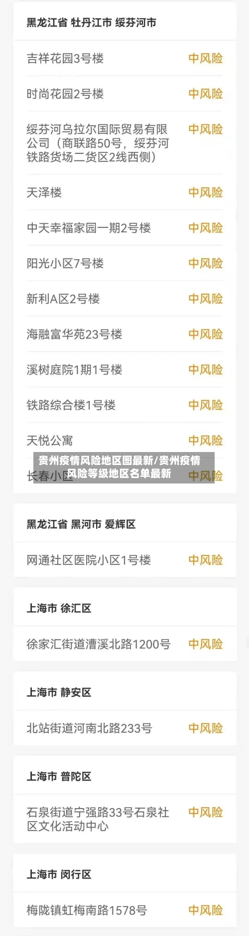 贵州疫情风险地区图最新/贵州疫情风险等级地区名单最新
