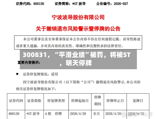 300831，“平滑业绩”被罚，将被ST，明天停牌