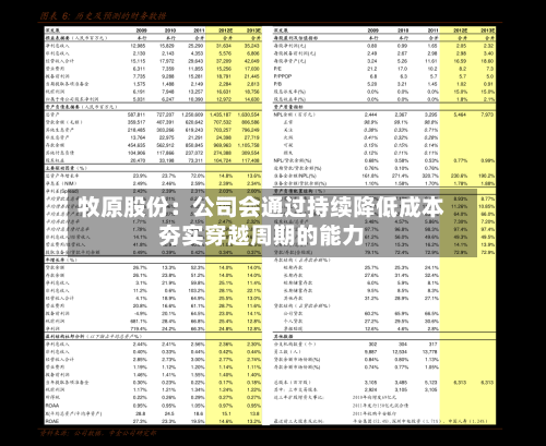 牧原股份：公司会通过持续降低成本夯实穿越周期的能力