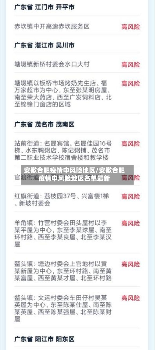 安徽合肥疫情中风险地区/安徽合肥疫情中风险地区名单最新