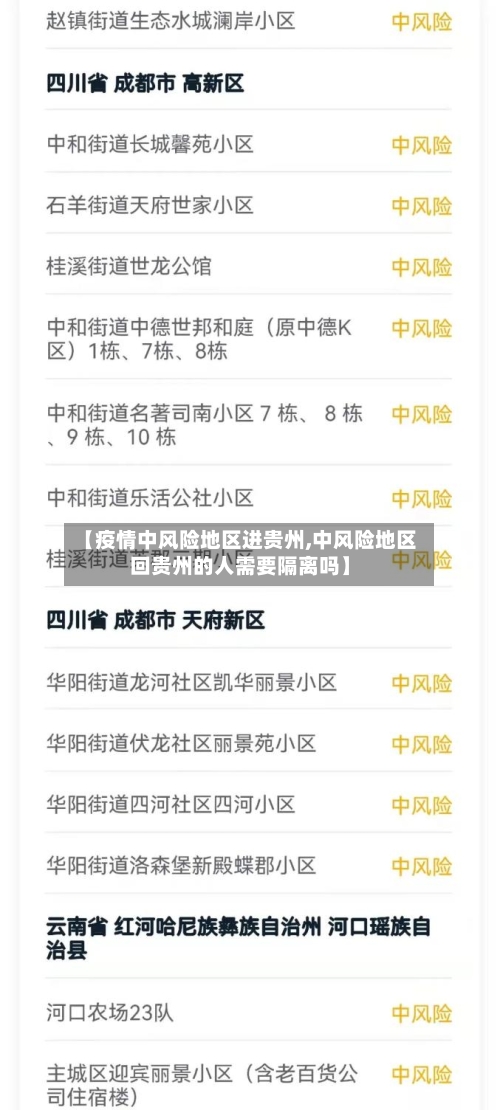 【疫情中风险地区进贵州,中风险地区回贵州的人需要隔离吗】