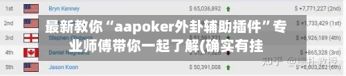 最新教你“aapoker外卦辅助插件”专业师傅带你一起了解(确实有挂