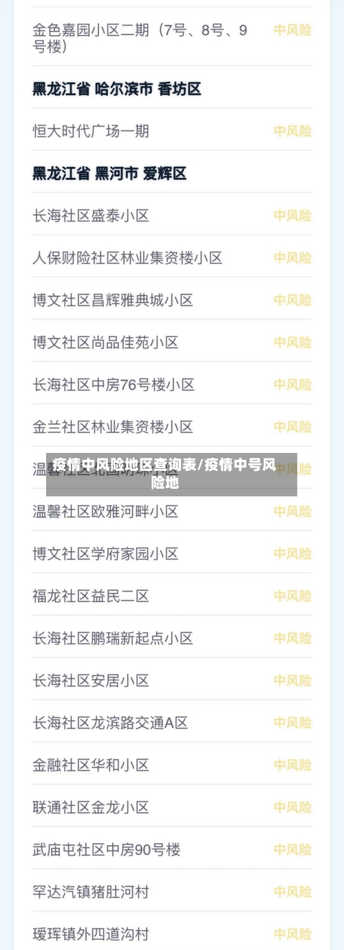 疫情中风险地区查询表/疫情中号风险地